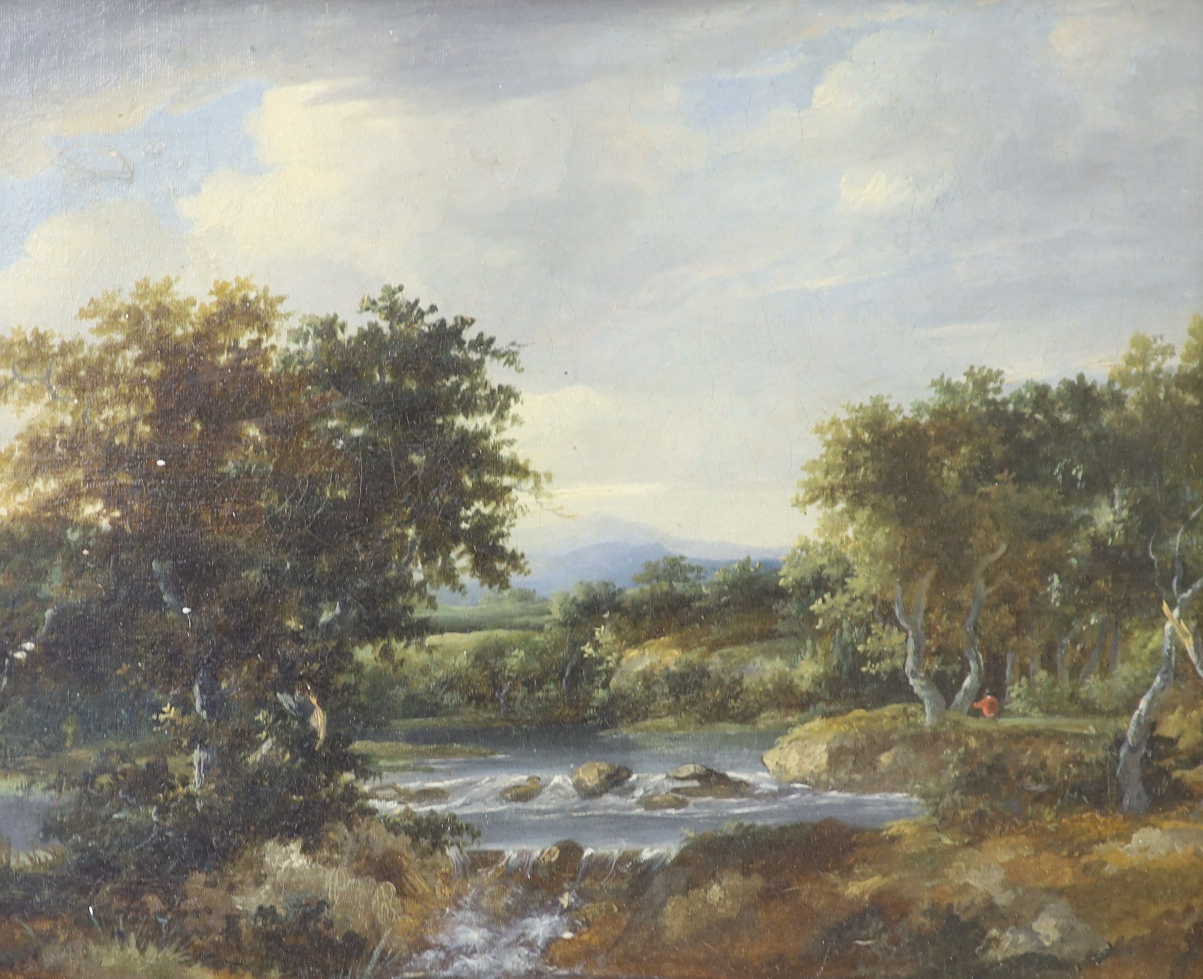 Edward Charles Williams (1807-1881), oil on canvas, Stepping stones across the river, 23 x 28.5cm